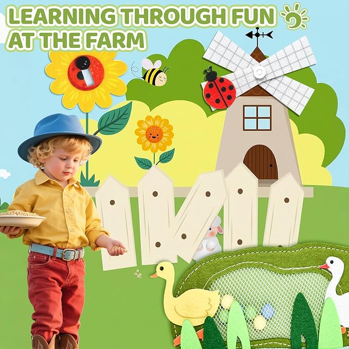 Busy Book for Toddlers 1-3 - Farm Montessori Toys Busy Board for 1 Year Old Boy Girl Gifts Educational Learning Activity Book Toddler Airplane Travel Toy 1+ Years Old Birthday Gift