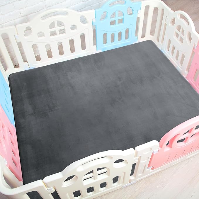 BALAPET Thick Memory Foam 74x50 Play Mat for Playpen, Super Soft Velvet Portable Baby Playpen Mat for Kids Toddler Crawling and Play, Non-Slip Bottom Playmat, Dark Grey