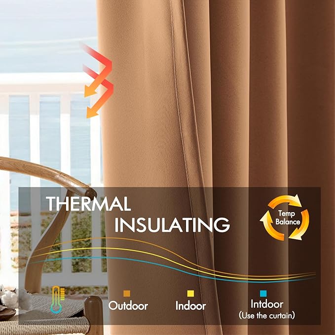 ANRODUO Back Tab Blackout Curtains for Bedroom Living Room, Rod Pocket Pinch Pleated Thermal Insulated Room Darkening Curtains 84 Inches Long 2 Panels, Brown, 42 x 84 Inch