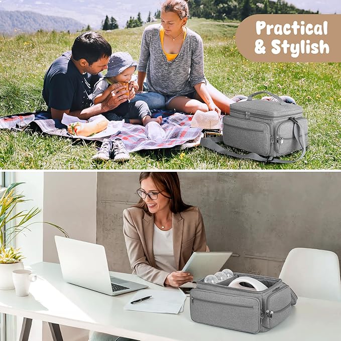 Breast Pump Bag for Spectra S1 S2 with Waterproof Mat, Breast Milk Cooler Bag for Pump Essentials, Pumping Bags for Working Mom Travel Camping, Grey