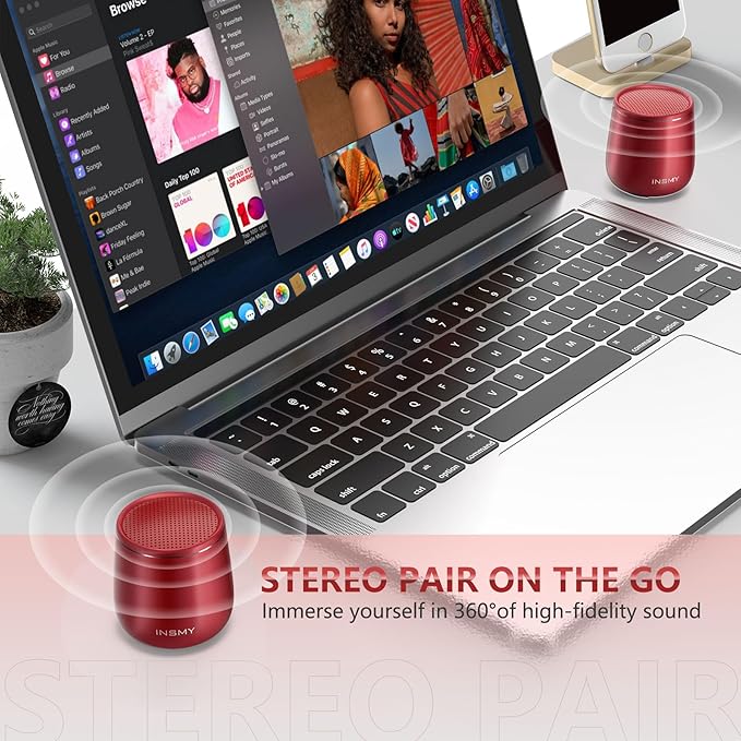 INSMY Small Bluetooth Speaker, Waterproof Mini Portable Wireless Speaker, Punchy Bass Rich Audio Stereo Pairing, Handheld Pocket Size, Built in Mic for Hiking Biking Gift Laptop Tablet (Red)