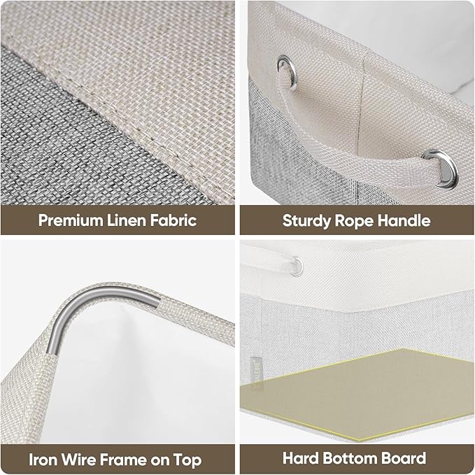 BALEINE 2 Pack Fabric Storage Bins for Shelves, Linen Storage Baskets for Organizing, Decorative Closet Bins for Clothes, Home (Grey, 15"x11"x9.5")