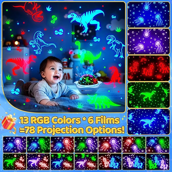 Jellyfish Baby Night Light Projector, Dinosaur+Jellyfish+Unicorn Night Light Projector, 96 Projection Options+USB Rechargeable Baby Sleeping Toys Baby Gifts,Jellyfish Lamp Baby Toys Baby Gifts Newborn