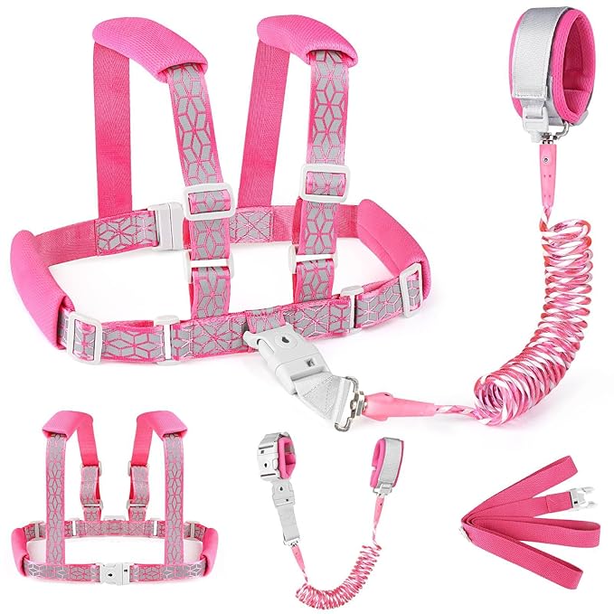 Accmor Toddler Harness Leash, Reflective Kid Harness with Anti Lost Wrist Link, Child Walking Harness Baby Leash Wristband Belt with Key Lock Design for Boys Girls to Outdoor Travel