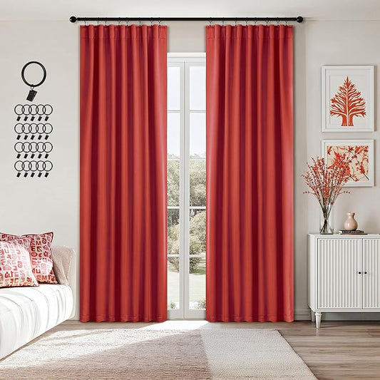 ANRODUO Back Tab Blackout Curtains for Bedroom Living Room, Rod Pocket Pinch Pleated Thermal Insulated Room Darkening Curtains 84 Inches Long 2 Panels, Burnt Orange, 42 x 84 Inch