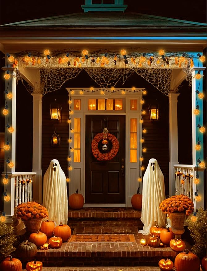 Halloween Orange String Lights, 25Ft G40 Outdoor Halloween Decorations Lights with 27 LED Shatterproof Orange Globe Bulbs, Hanging Patio Lights for Christmas Backyard Holiday Fall Party Garden Decor