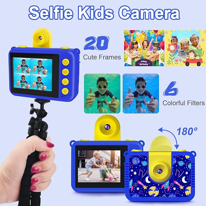 GKTZ Kids Camera - Waterproof Underwater Camera for Kids, Christmas Birthday Gifts for Boys Age 3-12, 1080P HD Children Digital Action Camera, Pool Toys for Kids Age 4-12