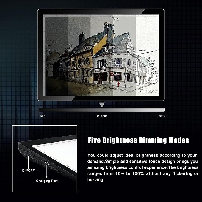 A4 Wireless Battery Powered Light Pad with Case, TOHETO Tracing Light Box Dimmable Brightness Rechargeable LED Light Board Portable Cordless Copy Board for Artist Drawing Sketching X-ray Viewing