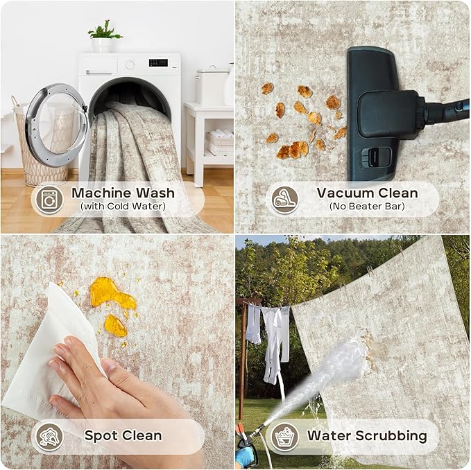 9x12 Area Rugs for Living Room Rug Washable: Modern Large Rug for Dining Room Bedroom Carpet Non Slip 9 by 12 Indoor Abstract Nursery Home Office Beige