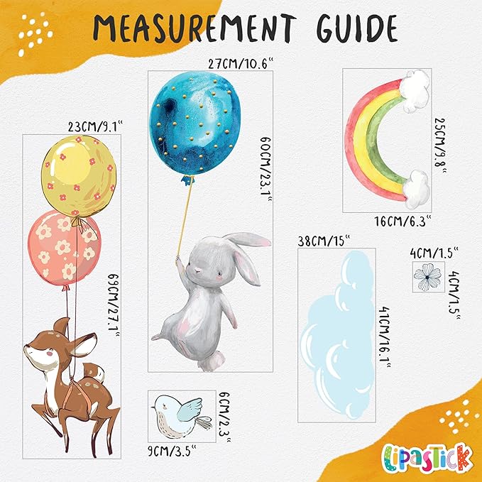 Hot Air Balloon Wall Decals by Lipastick - Peel and Stick Animal Stickers Raccoon, Fox, Koala, Panda for Kids Room, Nursery, Playroom, Bedroom - Removable Wall Decor for Boys, Girls, Babies - XXL Size