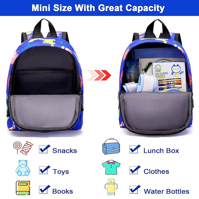 Accmor Toddler Backpack Leash with Anti Lost Wrist Link, Cute Mini Child Walking Harnesses Keep Kids Close Back Pack Rope Tether Rein for Baby Boys (Blue/Dino)