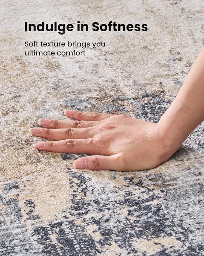 Amada 8x10 Area Rug, Modern Abstract Living Room Rug with Non-Slip Backing & Short Pile, Large Washable Rug with Abstract Pattern for Living Room, Bedroom and Dinning Room, Brown