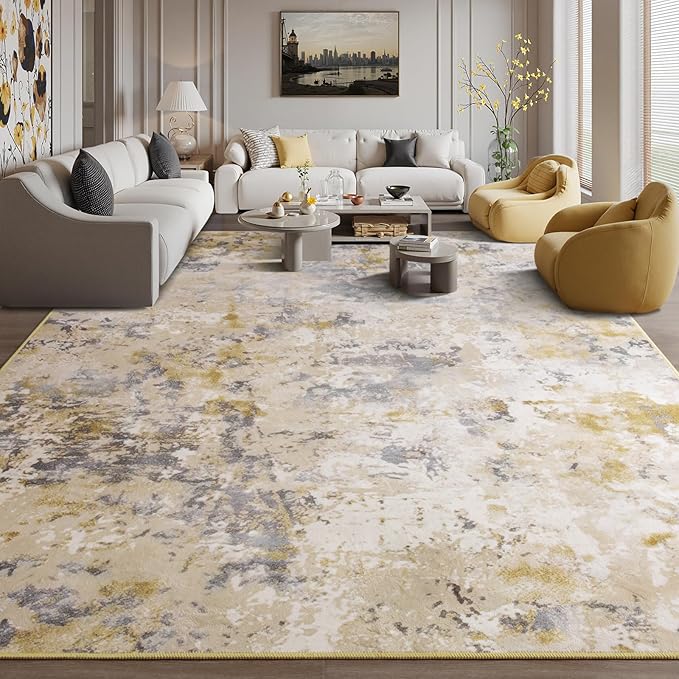 Kelarea Living Room Rug, Modern Abstract Washable Rugs Non Slip Faux Wool Vintage Rug, Non-Shedding Carpet for Living Room, Bedroom, Dining Room, Kids Playroom (Beige, 5' x 7' (Rectangular))