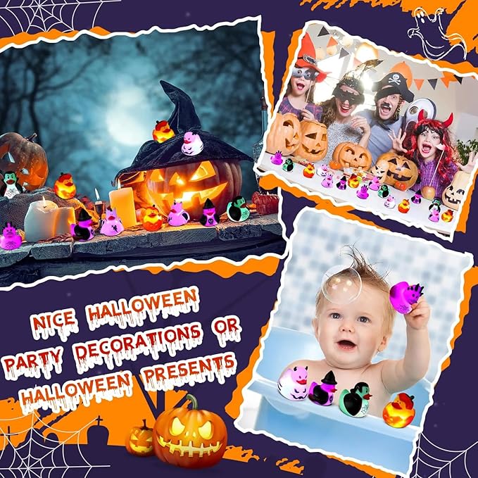 Halloween Rubber Duckies in Bulk Glow in The Dark Rubber Ducks Light up Halloween Mini Duckies Bath Toys for Halloween Party Favor Decor Pool Bathtub Baby Shower Toy Gifts for Kids(48)