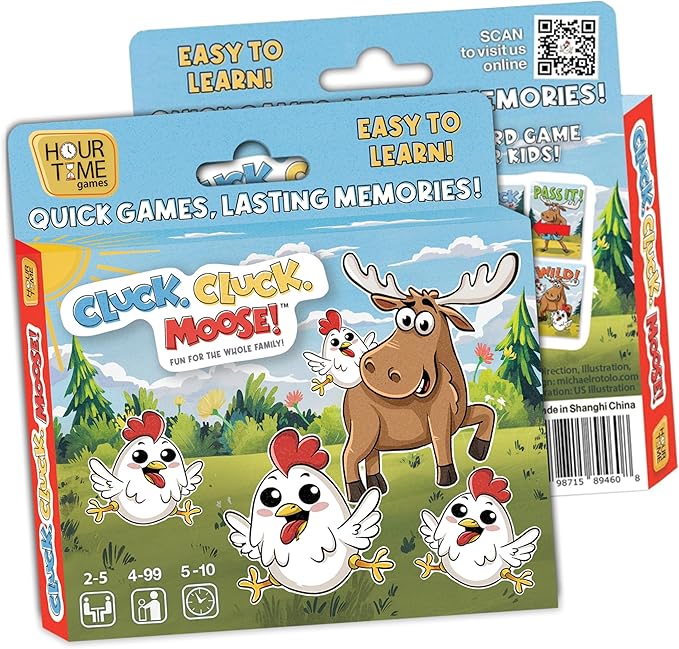 Hour Time Games Cluck Cluck Moose – Hilarious Animal-Themed Card Game for a Fun Family Game Night, Family Games for Kids & Families, Reunion Gift Ideas, Fun Stuff for Reunions & Ideal Gifts for Ages 4