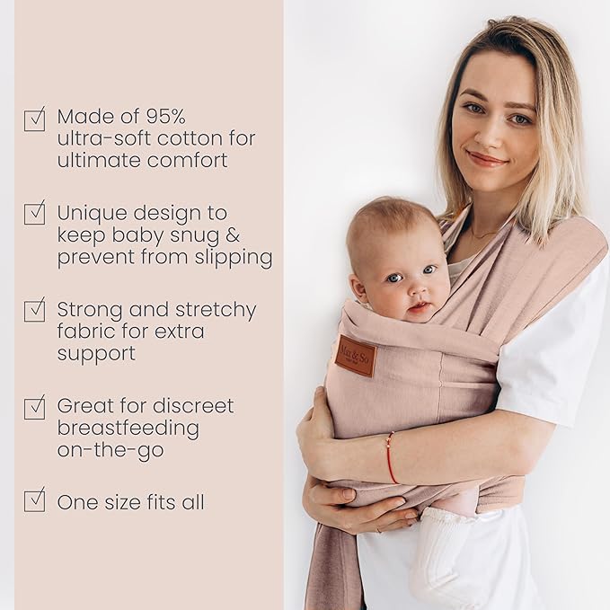 Baby Wrap Carrier - Premium Cotton Baby Carrier Wrap for Newborn to Toddler- Infant Carrier- Baby Holder One Size Fits All with Front Pocket(Beige) by Max&so