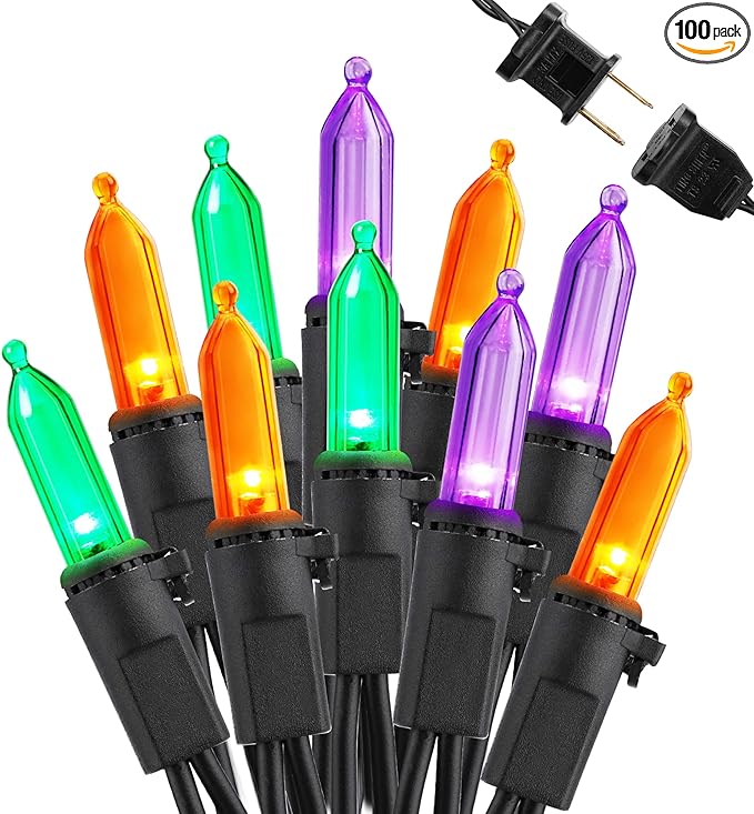 Brizled Purple Green Orange Halloween String Lights, 33ft 100 LED Halloween Lights Outdoor, 120V UL Listed Purple Orange String Light Connectable, Mini Tree Light Set for Holiday Tree Party Home Decor