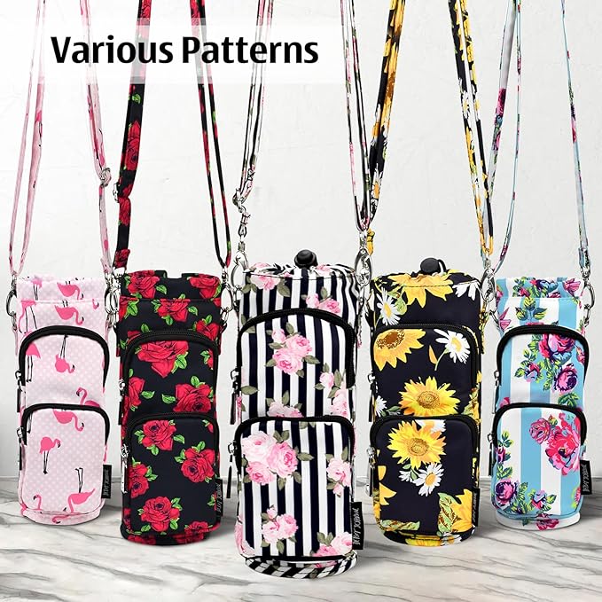 Betsey Johnson Insulated Water Bottle Pouch Holder Carrier Crossbag with Adjustable Shoulder Strap - Lightweight Polyester Accessories with Pockets Good for Hiking Sports