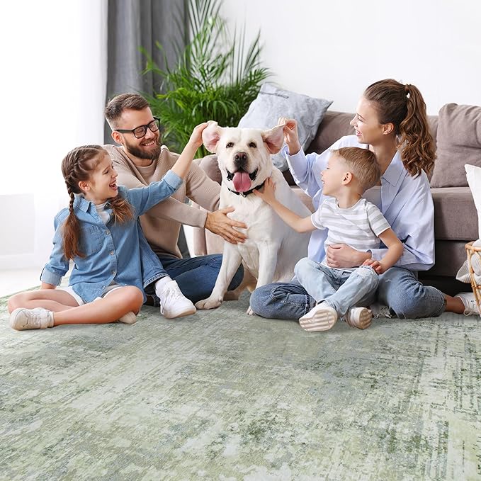 4x6 Area Rugs for Living Room Rug Washable: Modern Large Rug for Dining Room Bedroom Carpet Non Slip Low Pile 4 by 6 Indoor Abstract Nursery Home Office Green