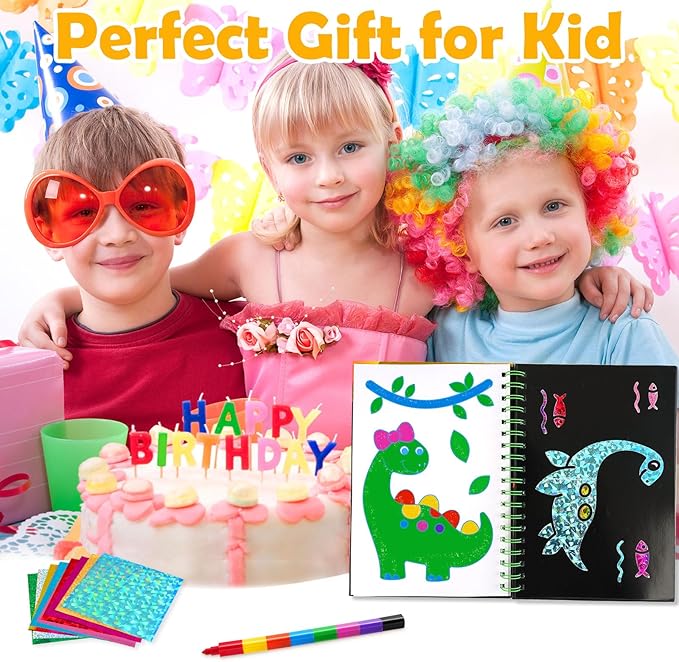 FUNNYB&G Foil Art Craft Activity for Kids - Gift for Boys Crafts for Kids Fun Art Supplies DIY Creative Travel Toy, Birthday Gift Party Favor Toys for Girls Boys 4 5 6 7 8 9 Years Old (Dinosaur)
