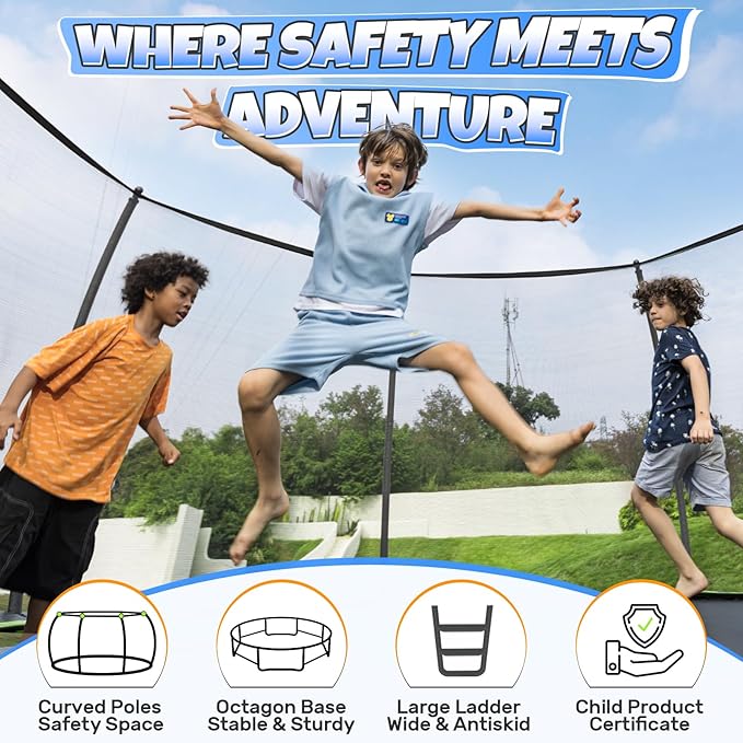 BCAN 8FT 10FT 12FT 14FT 15FT 16FT Recreational Trampoline with Enclosure for Kids Adults, ASTM Approved, Outdoor Trampolines with Ladder for Kids