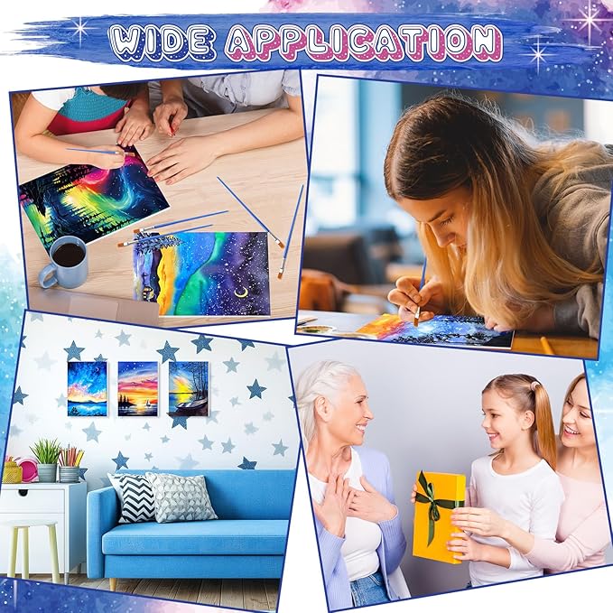 Blosssound 10 Set Pre Printed Canvas Pre Drawn Canvas Painting with Easel Kits 5" x 7" Outline Painting Panels for Beginners, DIY Craft Project, Party Favor, Home Decors(Dream Sky)