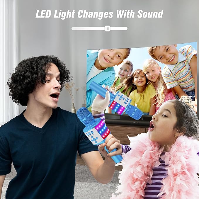 BONAOK Karaoke Microphone for Kids & Adults - Bluetooth Microphones Singing Mic with Disco Lights, Echo Effect, Built-in Speaker Portable Karaoke Player for Party Travel Gifts Q78(Blue)