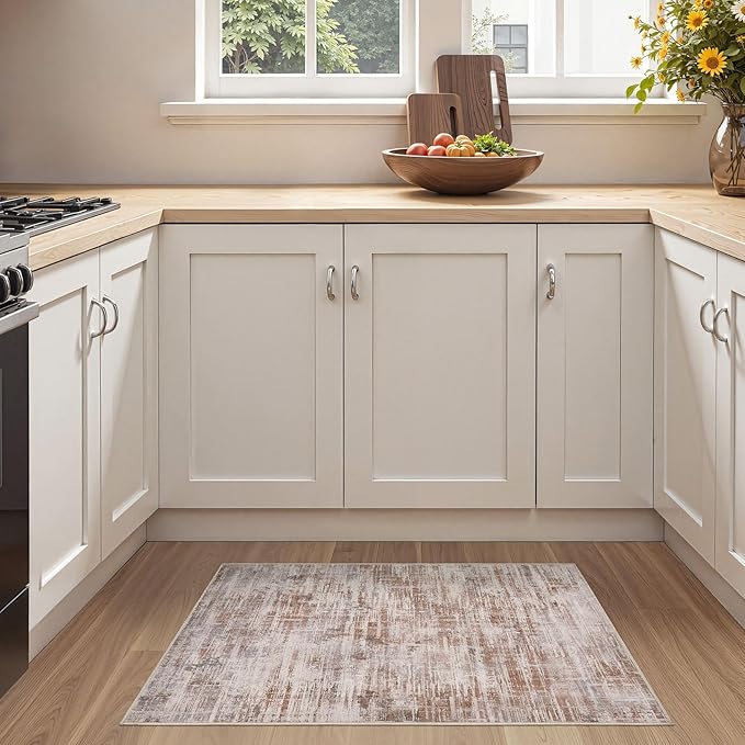 2x3 Entryway Area Rugs: Washable Neutral Abstract Small Rug Door Mat Non-Slip Soft Low Pile Indoor Carpe for Entrance Kitchen Front Door Bathroom Entry Kids Room - Red Brown