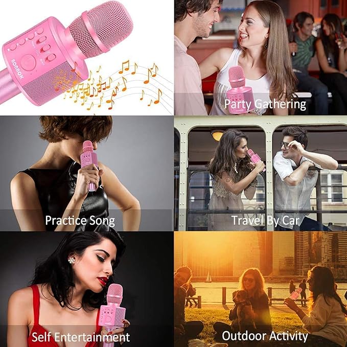 BONAOK Wireless Bluetooth Karaoke Microphone,3-in-1 Portable Handheld Karaoke Mic Speaker Machine Home Party Birthday for All Smartphones Q37 (P-Ink)