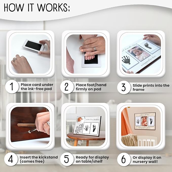 Baby Hand and Footprint Kit with Photo & Birth Details, Inkless Hand and Footprint Kit, Newborn Keepsake Plaque, Baby Shower Gifts (STYLE 1 (Fully Personalized) (Is Pleased To Meet You))