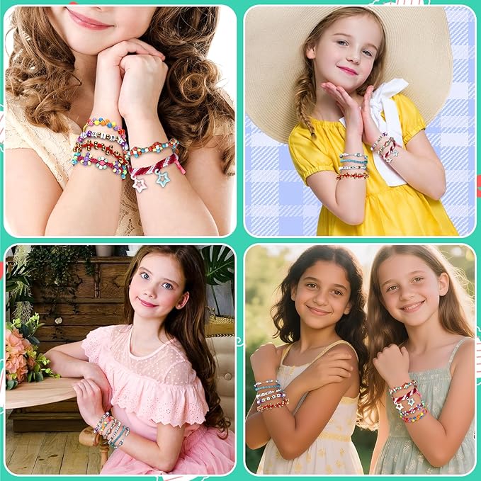 Friendship Bracelet Making Kit, Arts and Crafts Loom Bracelet Maker for Kids, Jewelry String Making supplies with 3 Thread Styles & 6 Bead Types, Christmas Birthday Gifts for Girls Ages 6 7 8 9 10+