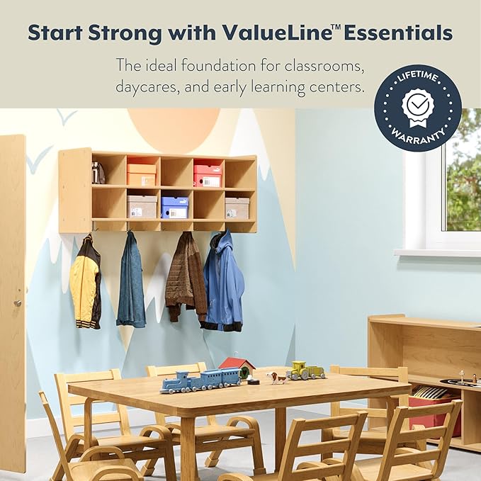 Angeles Value Line 10 Section Wall Locker, Classroom Shelves and Daycare Furniture, Cubby Storage Organizer with Hooks, 48" L x 12" W x 19" H