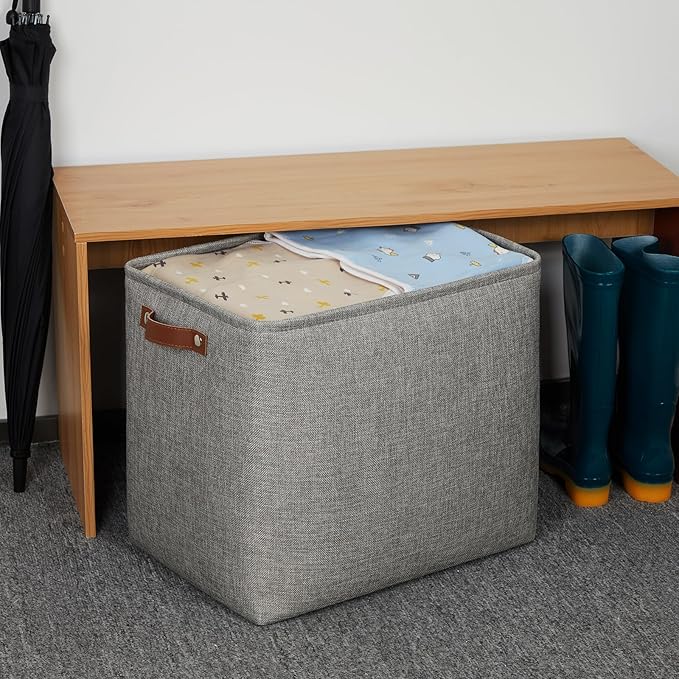 DULLEMELO Grey Storage Baskets 2 Pack Extra Large Fabric Shelf Baskets for Organizing, Closet, Clothes, Toys, Bedroom