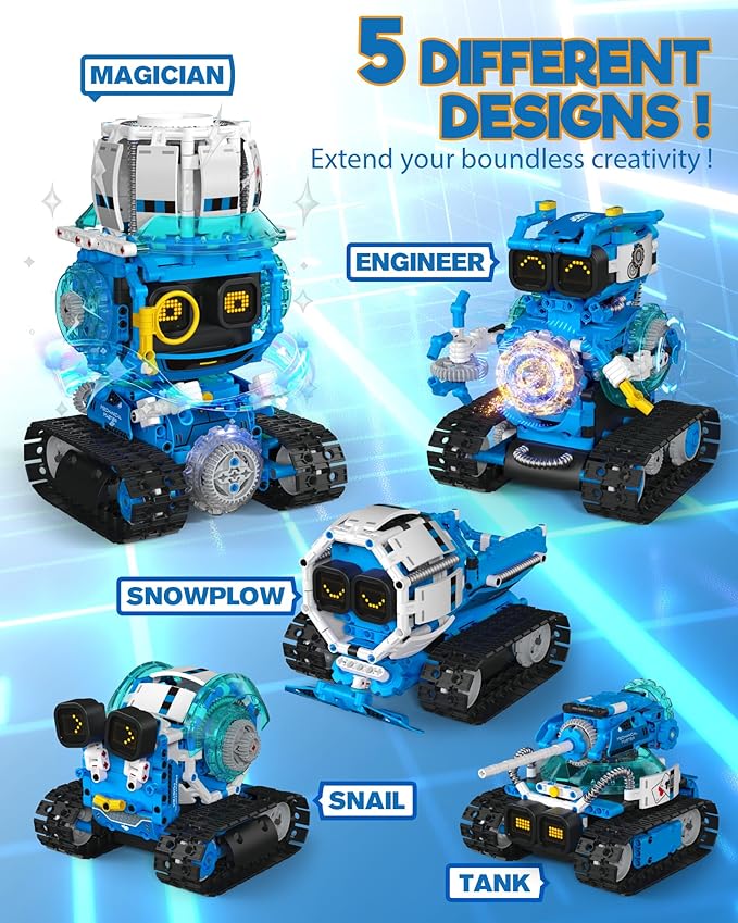 5 in 1 STEM Robot Building Toys for Boys Age 8-13, 494PCS Remote & App-Controlled Set Educational Coding Toy, Kids DIY Sound & Light Interactive Science Sets, Gift for Boys Girls 10-12