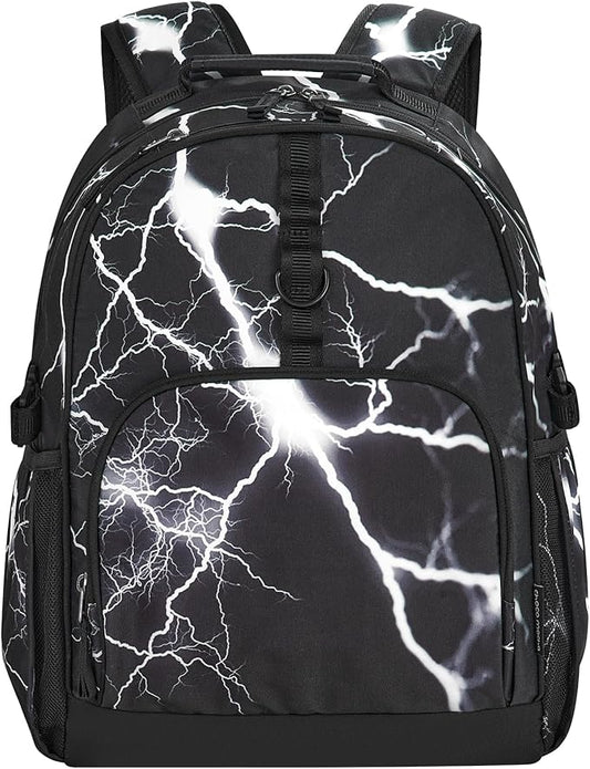 Choco Mocha Lightning Backpack for Boys, Elementary School Backpack for Boys Ages 6-8 Kids Kindergarten Backpack Bookbag 17 Inch with Chest Strap, Black