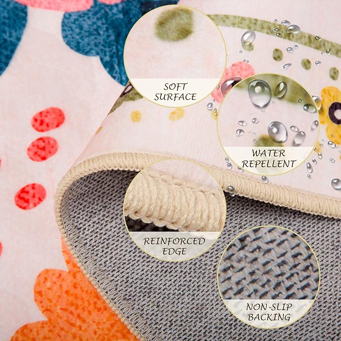 Floral 8x10 Area Rug Machine Washable Soft Print Boho Carpet Non Slip Doormat Low Pile Flower Area Rugs for Living Room Bedroom Nursery Kitchen Dining Room Indoor-Pink