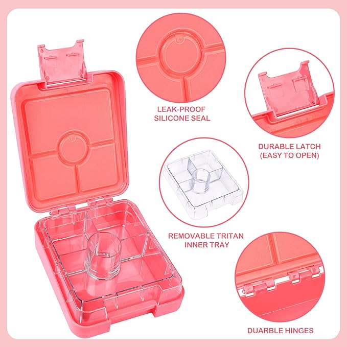 Bento Lunch Box Set With 10oz Soup Thermo, Leak-proof Lunch Containers with 4 Compartment, Kids Hot Thermo Food Jar/Insulation Lunch Bag, Food Containers for School（Solid）