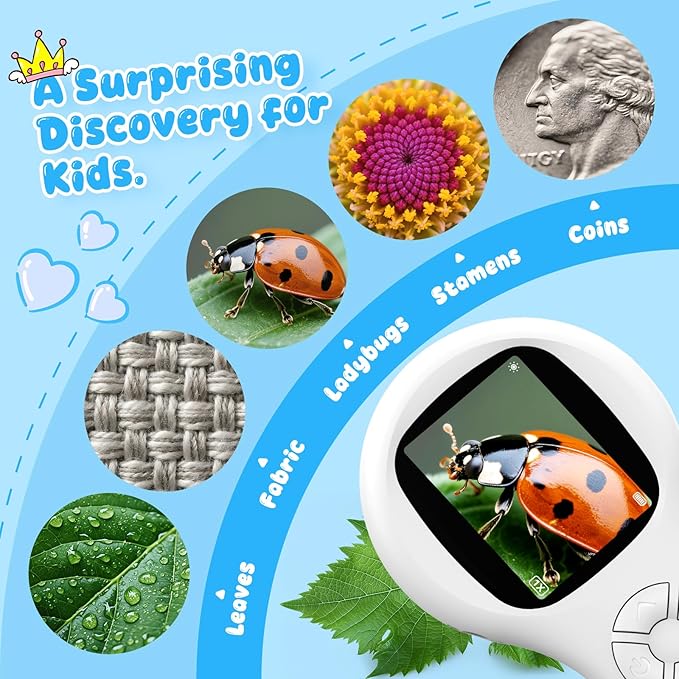 Handheld Coin Microscope-Educational Science Kit - Mini LED Pocket Bug Magnifying Glass for Kids(5-10 Years) - Durable Design - Birthday Gift for Boys&Girls (White)