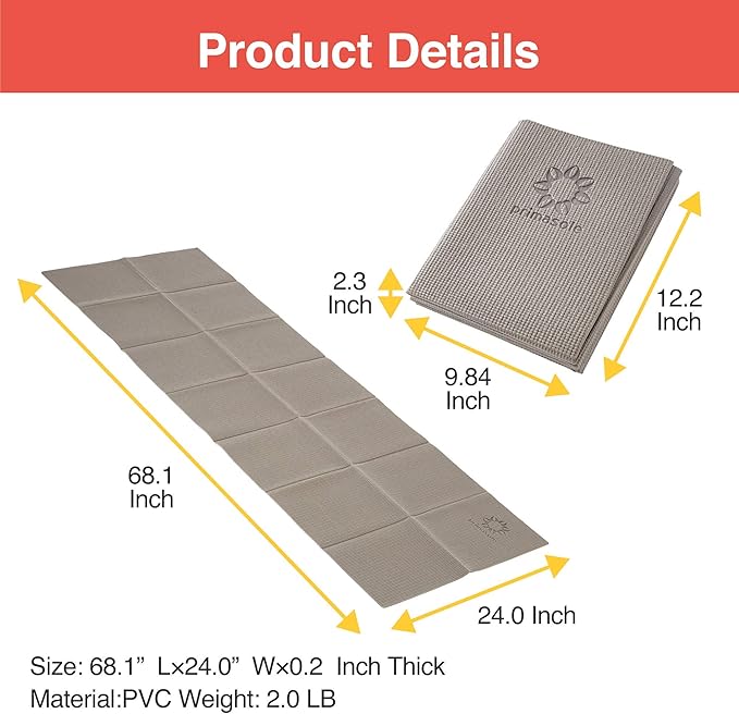 Folding Yoga Travel Pilates Mat Foldable Easy to Carry to Class Beach Park Tear resistant Travel Picnics 4mm Thick 9 Colors