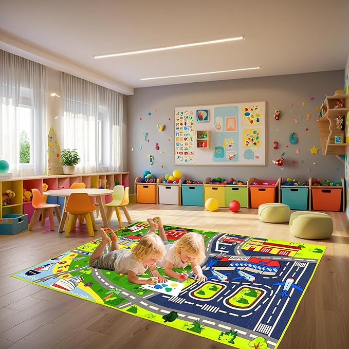 Car Rug Play Mat - Car Train Rugs Playroom Mat, Kids Rugs for Bedroom Road Rug with City Map Design Kid Room Decor, 59x31.49 lnches