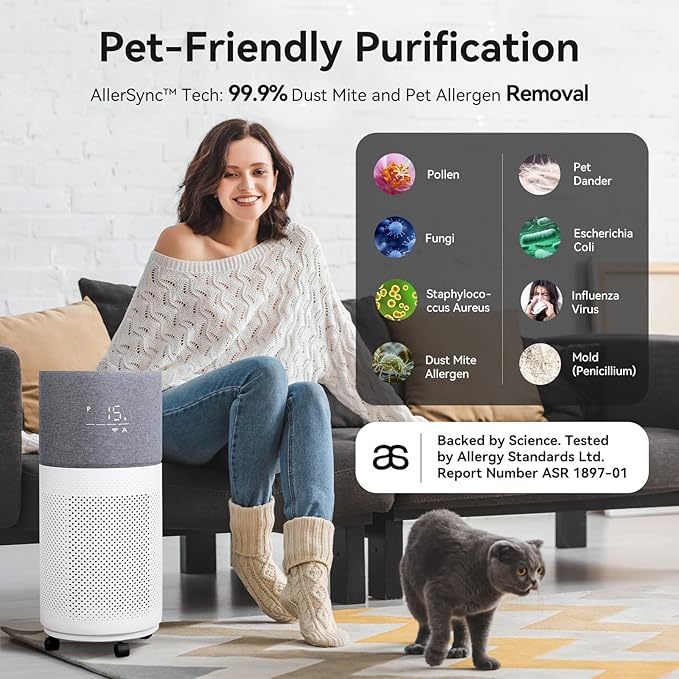 CleanForce Air Purifier for Large Rooms Up to 2550 ft², H13 HEPA Air Cleaner with Sleep Mode, Ideal for Home and Offices, Alexa Compatible, Removes Dust, Allergens, and Odors, Gray, New Edition