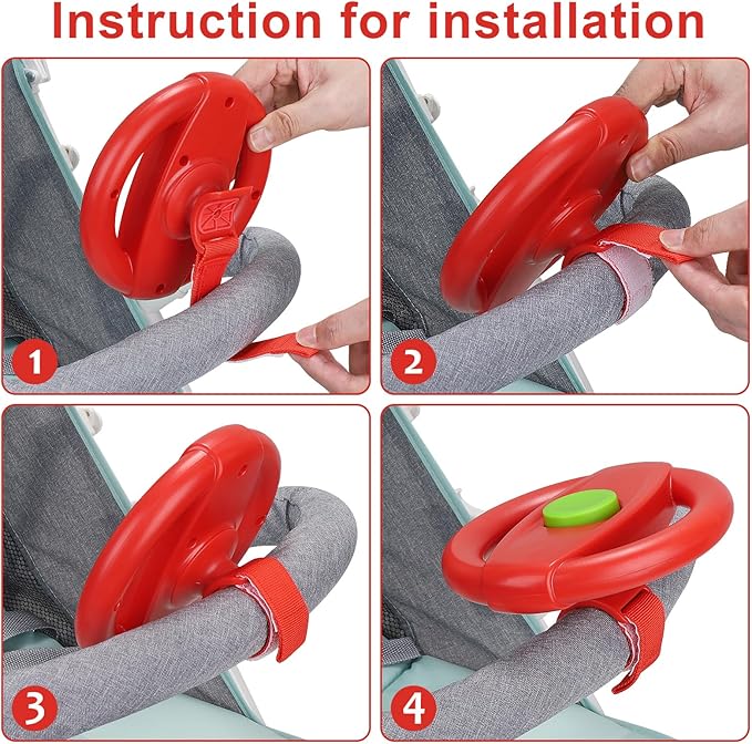 Accmor Stroller Steering Wheel Toy, Pretend Driving Simulated Steering Wheel for Baby Stroller Shopping Carts, Universal Detachable Funny Stroller Shopping Carts Toy Attachment Accessories