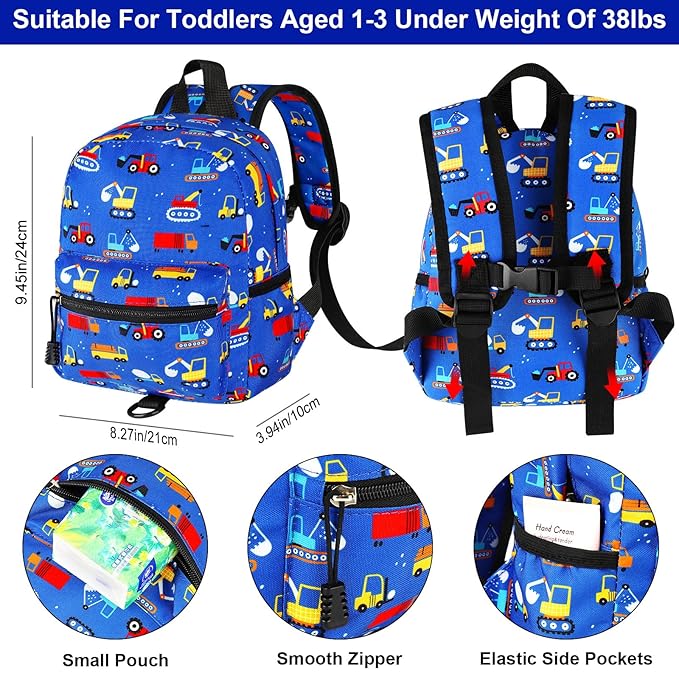 Accmor Toddler Backpack Harness Leash, Mini Baby Walking Backpacks with Anti Lost Wrist Link, Cute Truck Kids Back Pack Harnesses Leashes Tether for 1-3 Yeas Boys Outdoor Travel