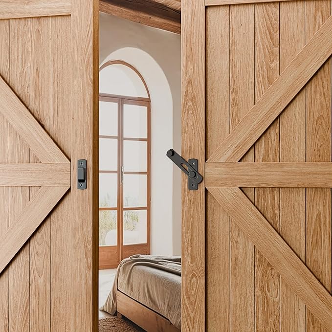 2PCS 180 Degree Matte Black Bifold Latch Flip Sliding Barn Door Latches, Gate Latch for Barn Door, Sliding Door, Pet Door, Garage, Bathroom, Window, Outdoor