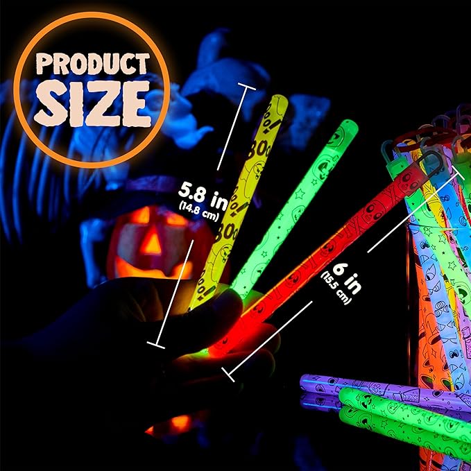 JOYIN 30 Pcs Halloween Glow Sticks Bulk Party Pack, Hanging Wands in 8 Design, 6 Color Light Up Stick for Kid Glow in The Dark Halloween Party Favor Supplies, Goodie Bag Filler, Trick or Treating Gift