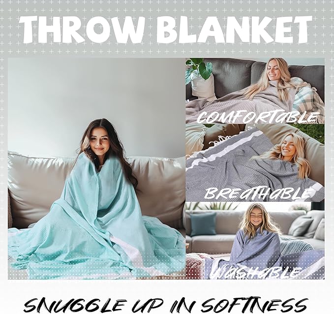 Breathable Bedspread Woven Blanket Extra Large Lightweight Soft Cooling for Hot Sleeper Throw Tween Queen Full Size Quilt Thin Comforter Summer Ice Cold Sheet Boho Bed Decor Bedroom Decorative Green