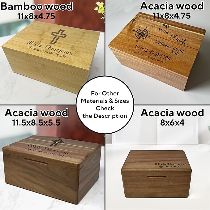 Baptism Memory Box Bamboo Wood - Personalized Baptism Gifts for Boys, First Communion Storage Box for Girls, Personalized Christening Gifts for Boys, Engraved Confirmation Keepsake Boxes, 11x8x4,75 in