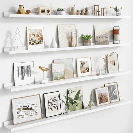 Floating Picture Ledge Shelves for Wall Set of 4, 56 Inch Wall Shelves with Lip Long Large Nursery Book Shelf for Toys Storage Kids Bookshelf Wall Mounted Living Room Bedroom Decor Frames