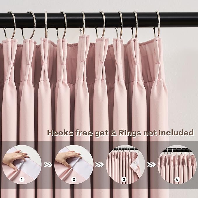 KEQIAOSUOCAI Pinch Pleated Pink Blackout Curtains Short 2 Panels Set 45 Inch Length for Small Windows, Sound & Light Reducing Room Darkening Drape for Bathroom Bedroom(Baby Pink, 2 Panels, W40 x L45)