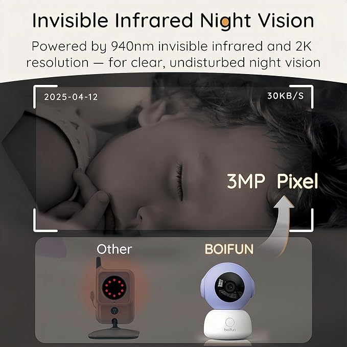 BOIFUN 2K HD 5-Inch Split-Screen, Smart WiFi Baby Monitor with Camera and Audio, Smartphone APP, AI Motion & Cry Detection, Night Vision, 360° Auto Tracking,Humidity &Temperature Detection,2-Way Talk